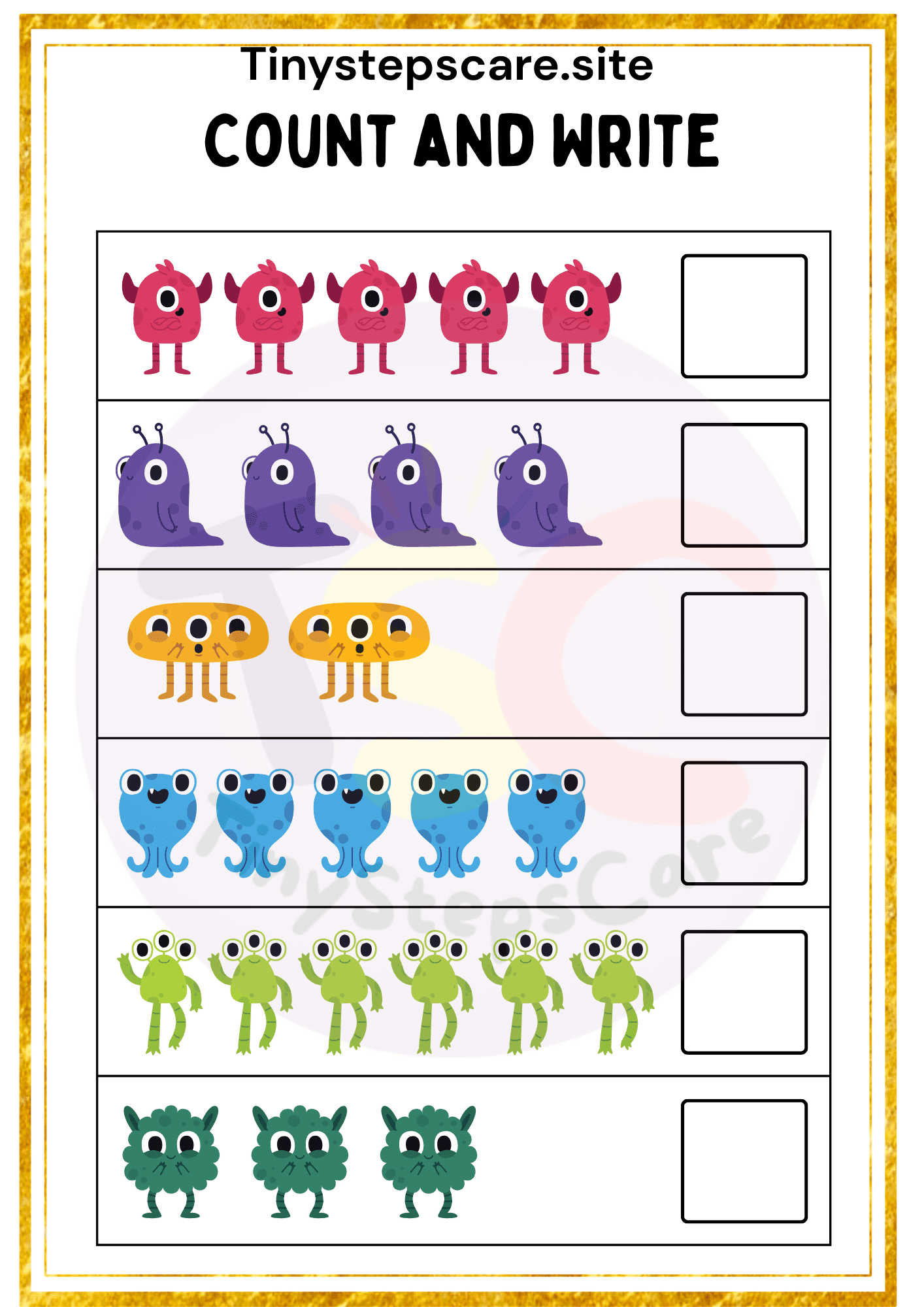 Kindergarten count and write worksheet for early math skills