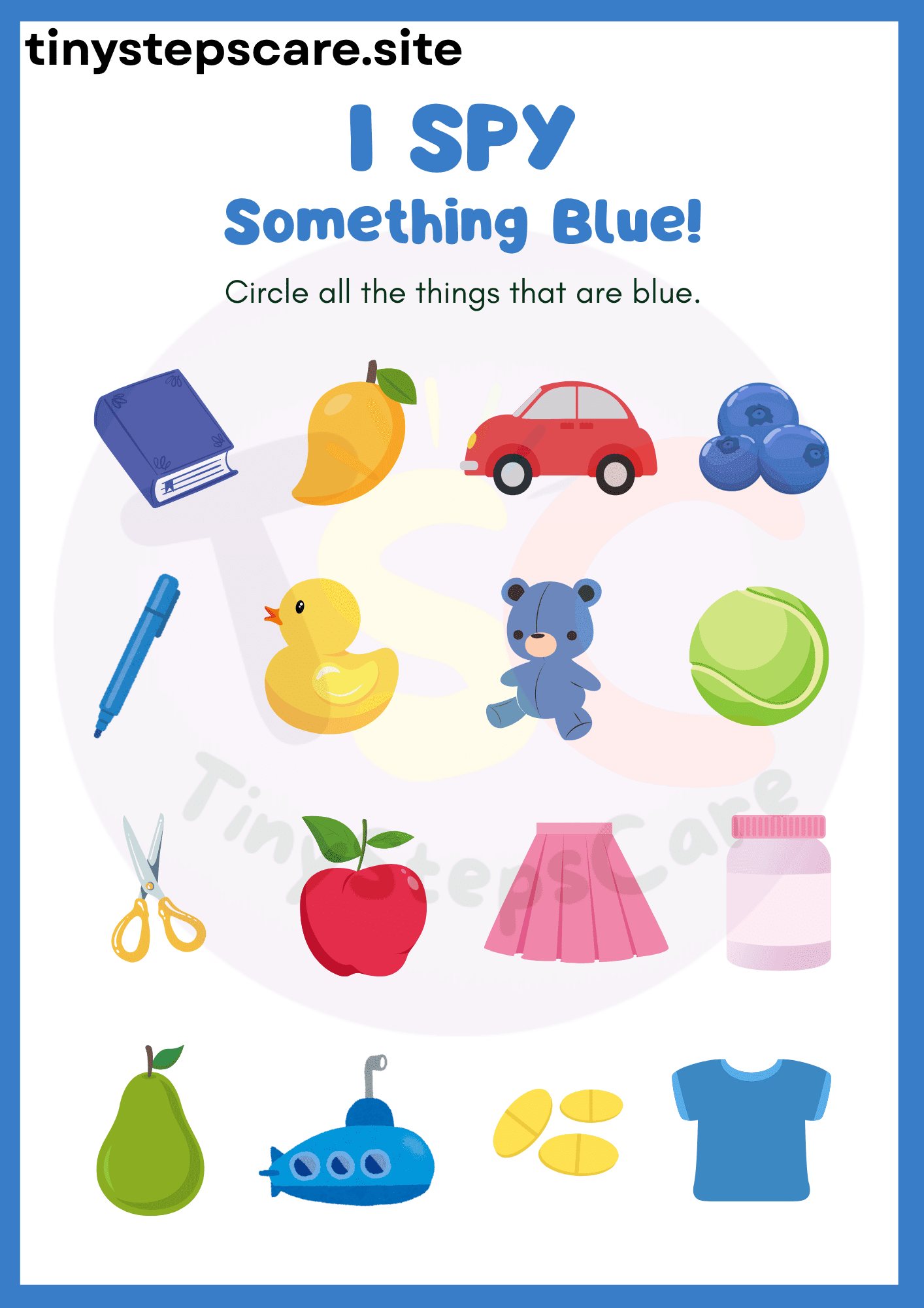 Preschool I spy color activity worksheet for early learning