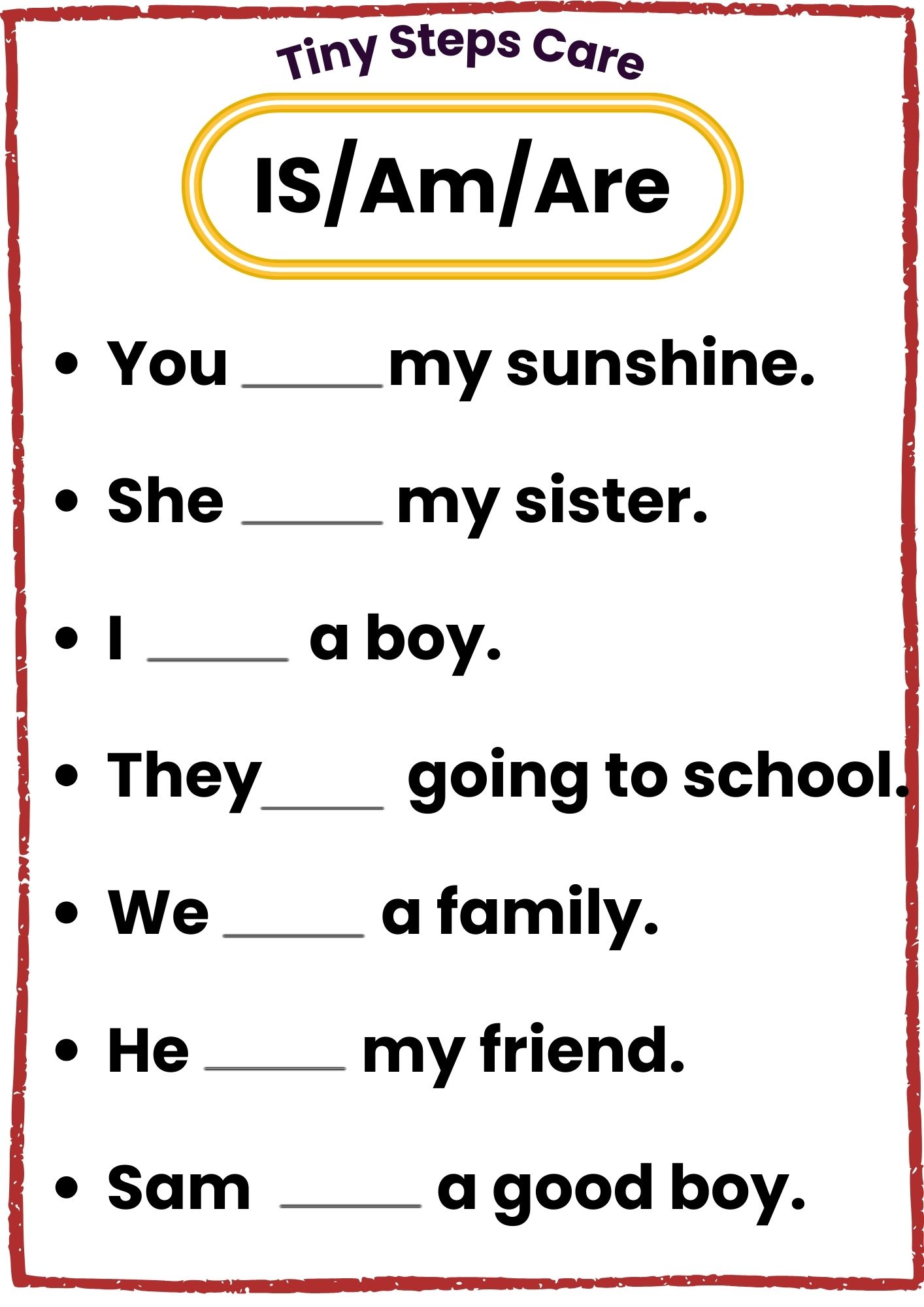 english worksheet is am are